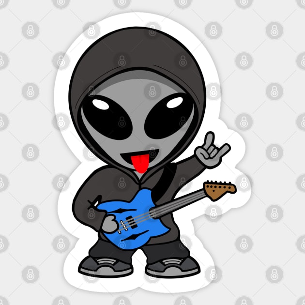 Rock On Gray Space Alien Playing Electric Guitar Sticker by SpaceAlienTees